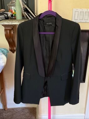 Zara Black Satin Shawl-Collar Tuxedo Blazer size Large